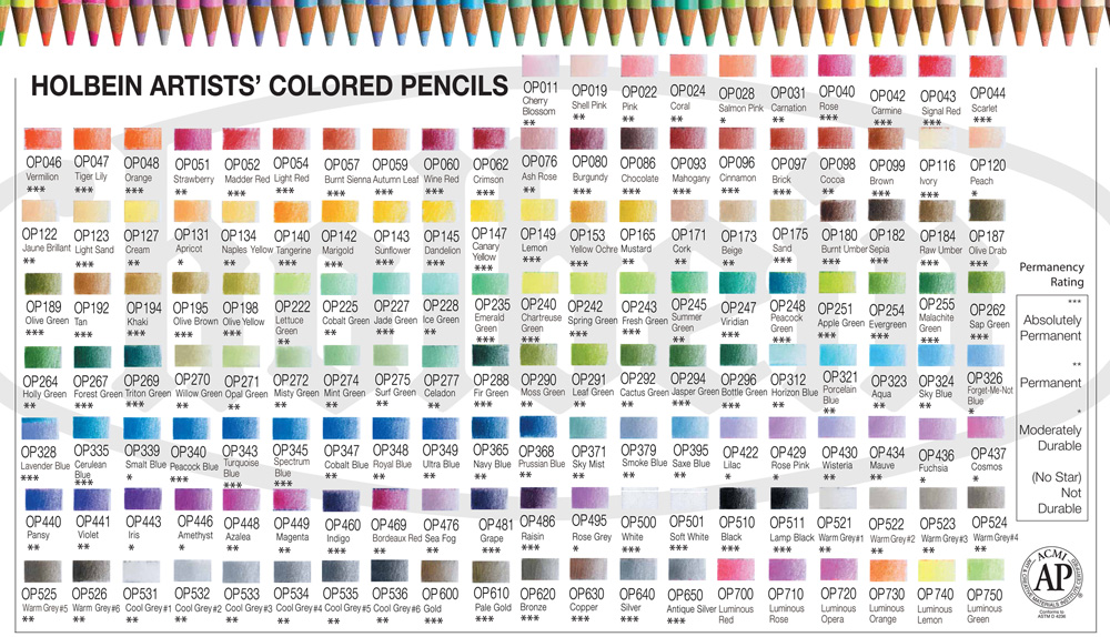 Holbein Colored Pencils Color Chart
