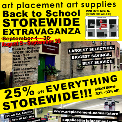 Back to School Sale at art placement art supplies