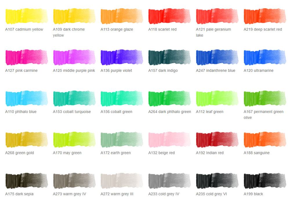 Faber Castell Watercolour Marker Colour Chart