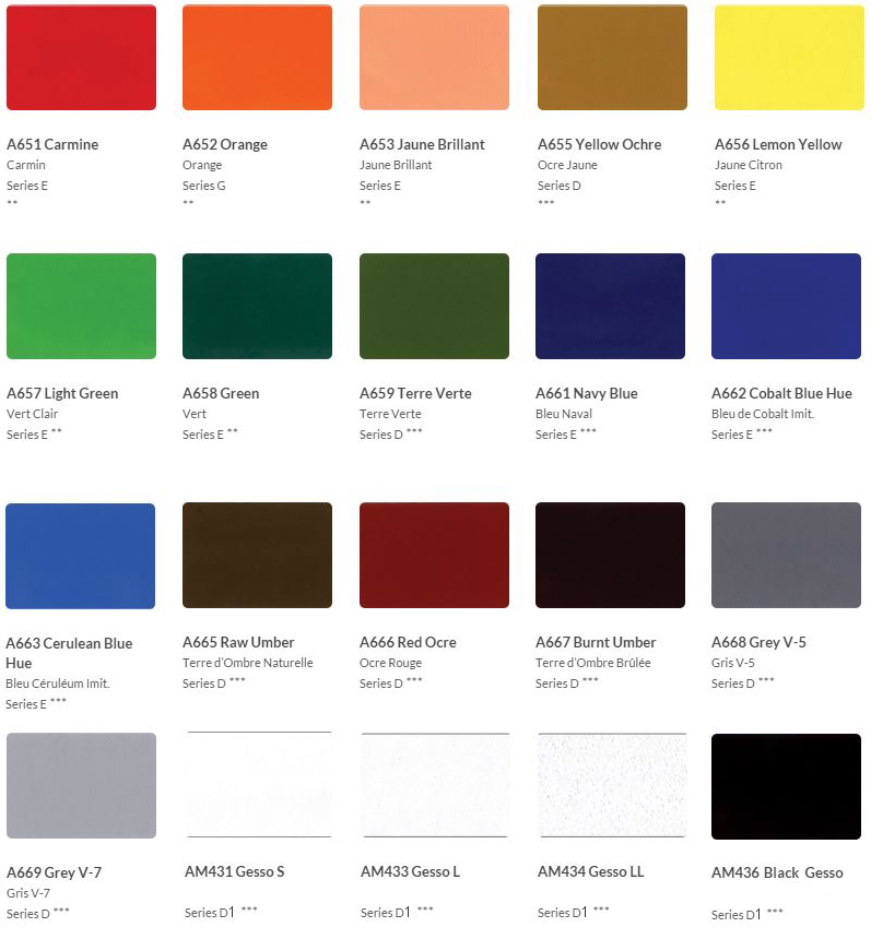 Holbein Colored Gesso Color Chart