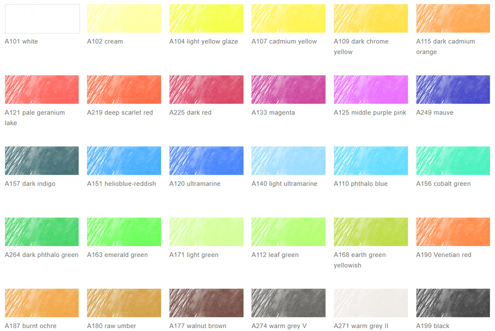 Magnus Watercolour Pencils Colour Chart