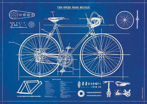 cavallini decorative wrap - bicycle blueprint