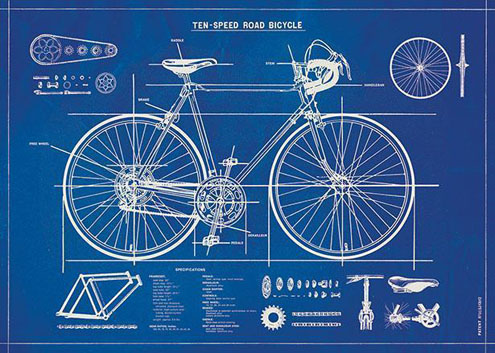 cavallini decorative wrap - bicycle blueprint