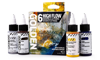 Golden High Flow Acrylics Drawing and Lettering 6-color set