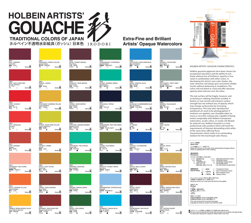 Holbein Artists Gouache Irodori Colour Chart