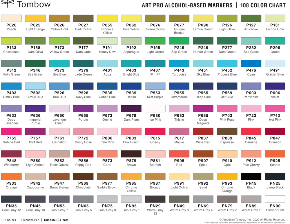 Tombow ABT Pro Color CHart