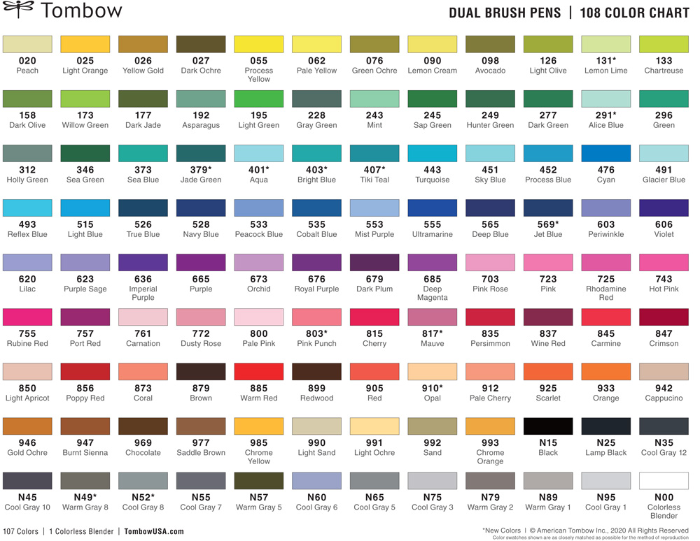 Tombow Dual Brush Pen Color Chart